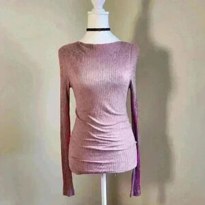 Dries Van Noten 100% Modal Mauve Purple Boatneck Longsleeve Top